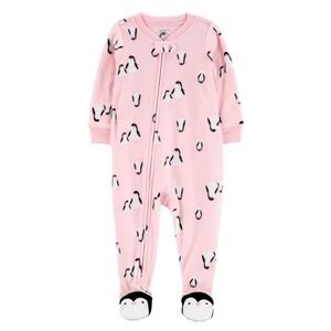 18M🐧🩷 Carter’s Penguin Pink Fleece Zip-Up Footie Sleep & Play Pajamas 1-Piece